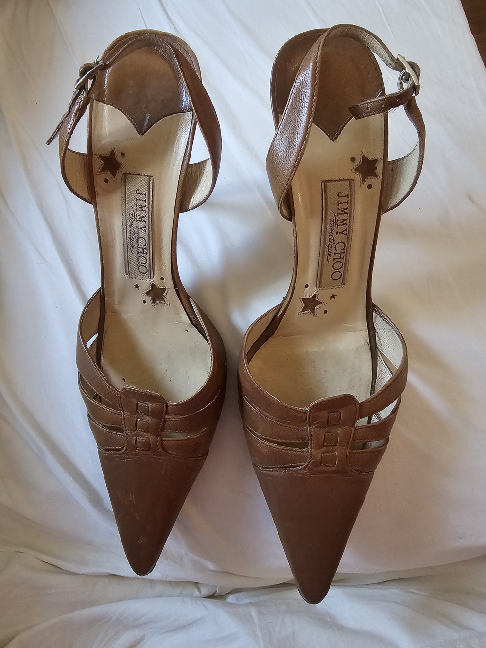 Jimmy Choo Brown Leather Pointed Slingback Heels